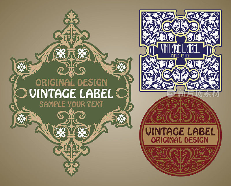 vector vintage items:标签Art Nouveau